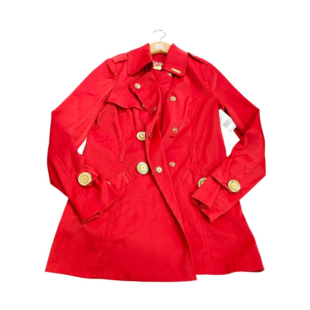 Apple Bottoms Trench Coat Womens S AFK8369R Red Gold Button EUC